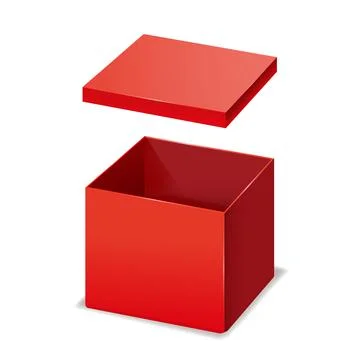 Red box opened, paper, cardboard. Vector template isolated mockup for design 스톡 일러스트