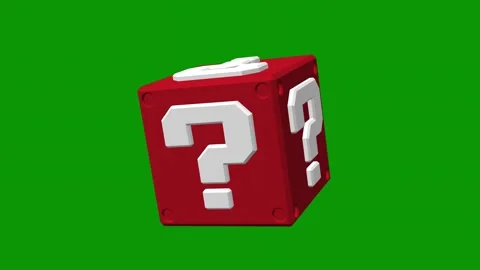 Red box question mark white object green background dice block marks number 9 Stock Footage 314063858