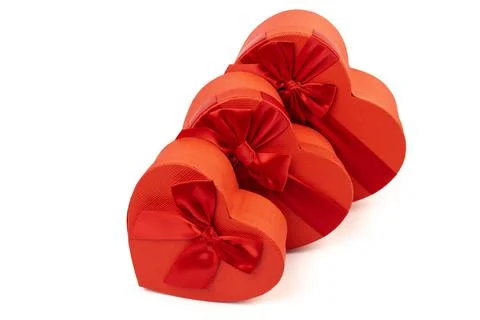 Red box in shape of heart. Gift box for Valentine's Day. Isolated on white ba Foto stock