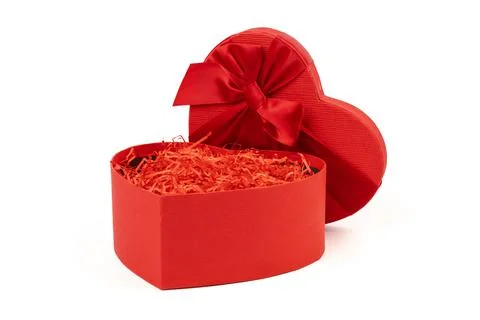 Red box in shape of heart. Gift box for Valentine's Day. Isolated on white ba Stock Photos