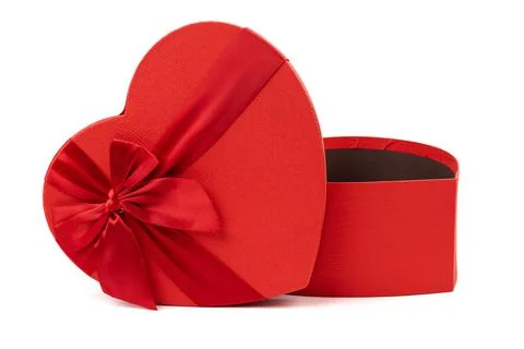 Red box in shape of heart. Gift box for Valentine's Day. Isolated on white ba Stock Photos