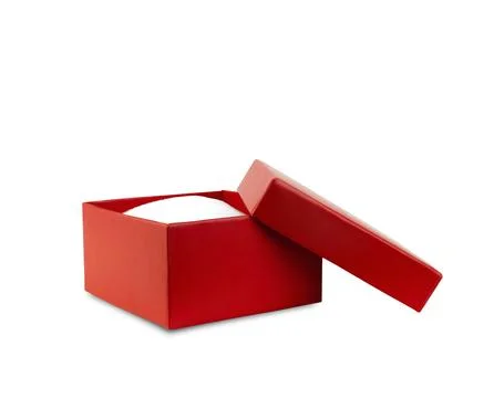 A red box with a white pillow inside insulated on a white background. Stock Photos