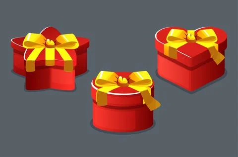 Red boxes gifts closed different shapes isolated for the game. Stock Illustration