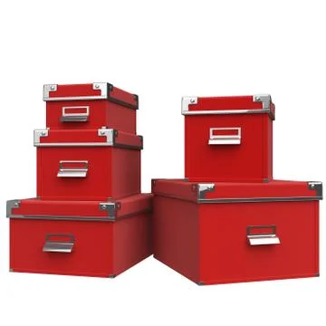 Red boxes with handles. 3D graphic Stock Illustration