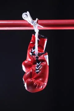Red boxing gloves in the ring Stock Photos
