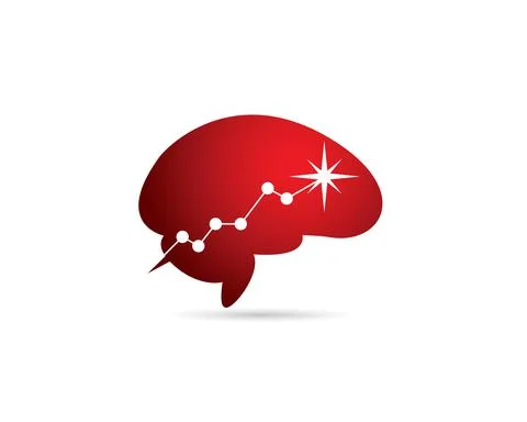 Red brain with ascending increasing chart to maximum point star and sparkling Stock Illustration