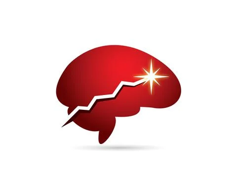 Red brain with ascending increasing chart to maximum point star and sparkling Stock Illustration