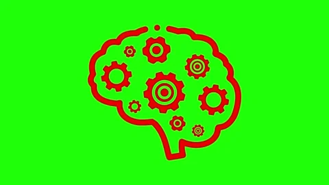 Red brain icon animation with rotating gears symbol on green background for.. Stock Footage 336476111