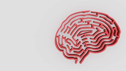 The red Brain maze on white background  3d rendering. Stock Illustration
