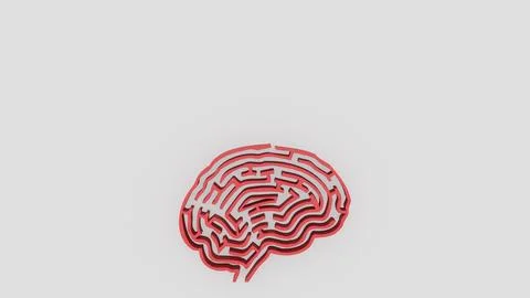The red Brain maze on white background  3d rendering. Stock Illustration