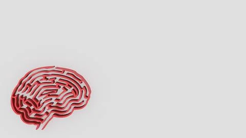 The red Brain maze on white background  3d rendering. Stock Illustration