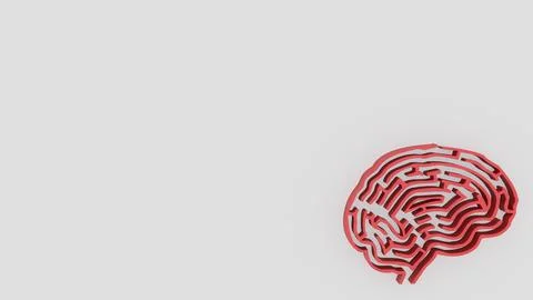 The red Brain maze on white background  3d rendering. Stock Illustration