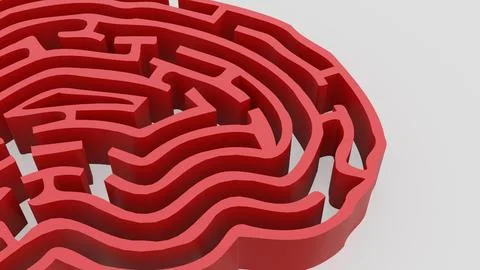 The red Brain maze on white background  3d rendering. Stock Illustration