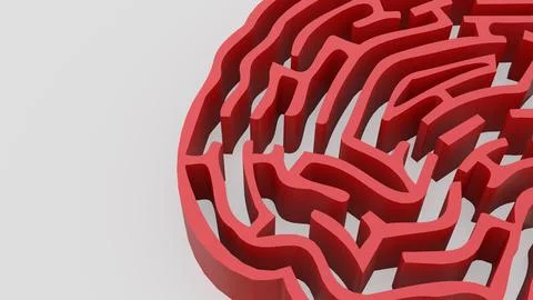 The red Brain maze on white background  3d rendering. Stock Illustration