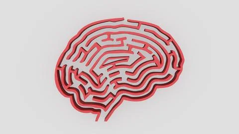 The red Brain maze on white background  3d rendering. Stock Illustration