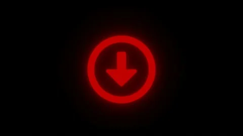 Red breathing glow circle arrow down icon sign isolated on black vfx video el Stock Footage 147005908