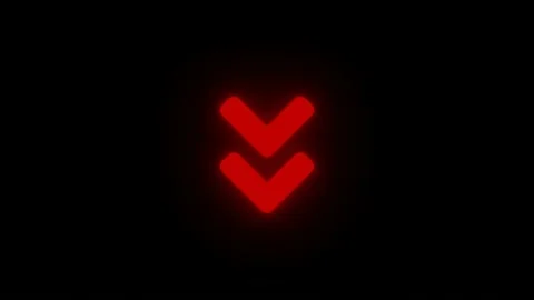Red breathing glow double arrow down icon sign isolated on black vfx video el Stock Footage 147005930