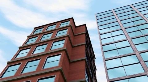 Red brick and glass two building office towers skyscraper 3D illustration Ilustración de archivo