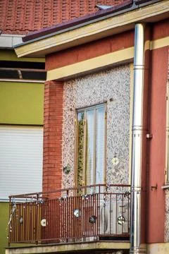 Red brick building with windows Stock Photos