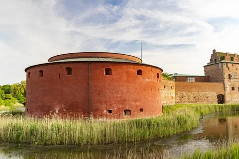Red brick defensive tower of Malmohus Castle in Sweden Stock Photos