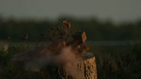 Red Brick Destroyed by Bullet in Super Slow Motion Stock Footage 40518425