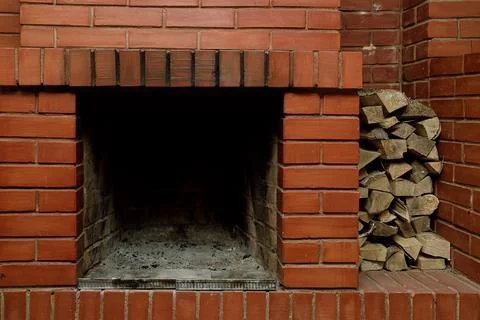 Red brick fireplace Stock Photos