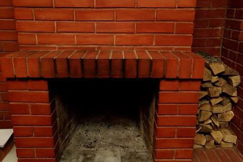 Red brick fireplace Stock Photos