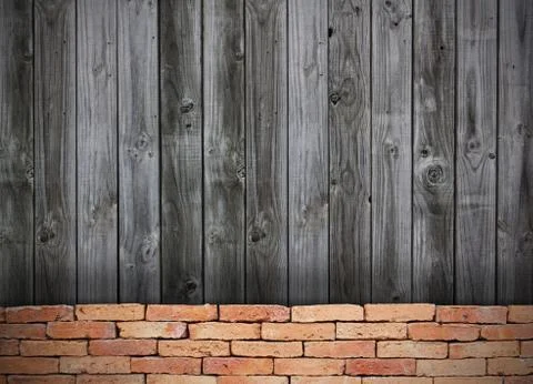 Red brick grunge wall and wooden wall Stock Illustration
