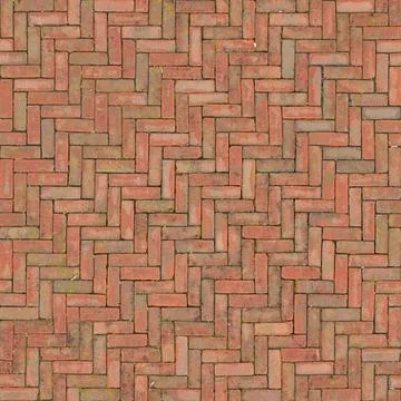 Red Brick Herringbone Pavement Texture Top View Stock Photos