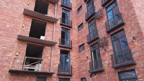 Red brick house under construction bottom up view Stock Footage 289543262