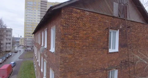 Red brick house view from the height of the roof of the house Stock Footage 85628469