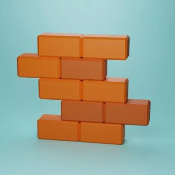 Red brick laying, wall construction, 3d render Stock Illustration