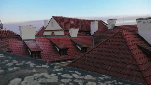 Red brick roofs in the historic part of Prague, Czech Republic Stock Footage 264668420
