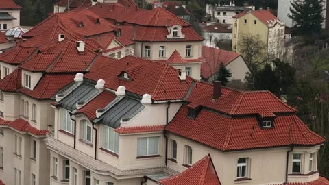 Red brick roofs in the historic part of Prague, Czech Republic. Stock Footage 264668725