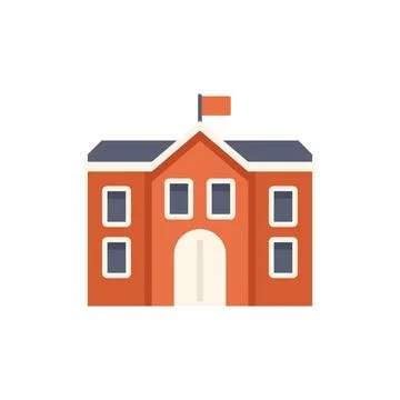 Red brick school building with a flag flying high Ilustración de archivo