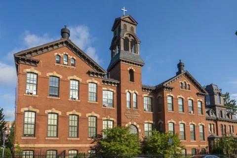 The red-brick School of the Immaculate Conception in Holyoke. Stock Photos