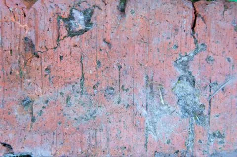 Red brick texture macro closeup, old detailed rough grunge textured copy spac Stock Photos