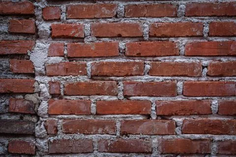 Red brick texture with white rough cement concrete industrial for a backgroun Stock Photos