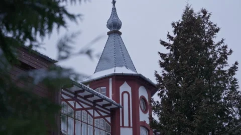Red Brick Tower And Half Timbered Facade In Snow Stock Footage 327457150