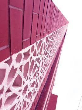 Red Brick Wall with Abstract White Pattern, Architectural Detail, Modern Design Stock Photos