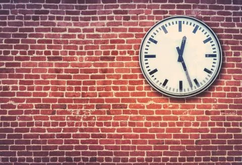 Red Brick Wall And Clock Stock Photos