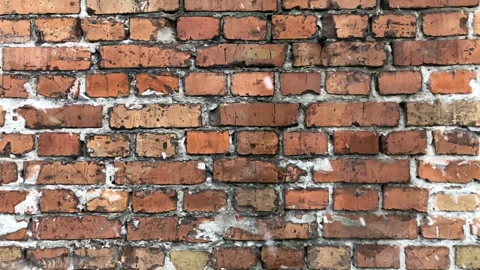 Red brick wall and slow falling snow, slow motion Stock Footage 99704405