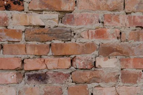 Red brick wall, close-up, old brickwork background Foto stock
