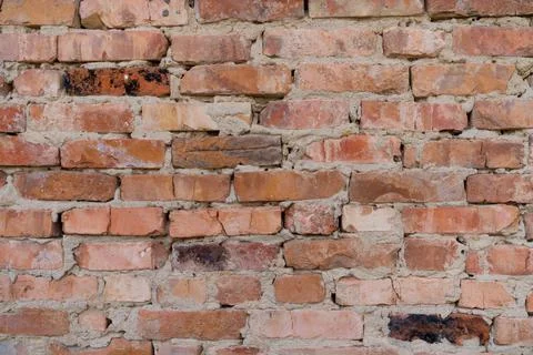 Red brick wall, close-up, old brickwork background Stock Photos