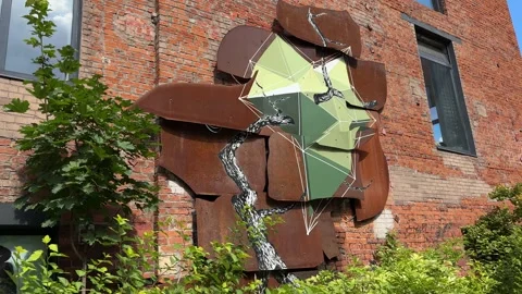 Red brick wall, decorative three-dimensional element. Moscow, Russia. 13/08/2025 Stock Footage 314781814