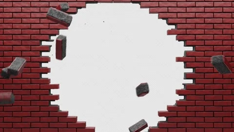 Red brick wall destruction animation. Hole in the brick wall for your design. Stock Footage 329099036