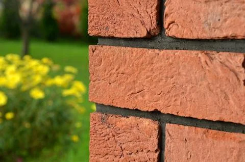 Red brick wall in the foreground Stock Photos
