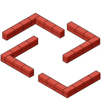 Red brick wall in isometric view. Construction of the building. Ilustración de archivo