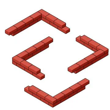 Red brick wall in isometric view. Construction of the building. Ilustración de archivo