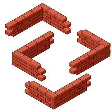 Red brick wall in isometric view. Construction of the building. Ilustración de archivo